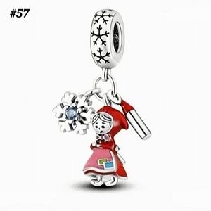 #57 Silver Red Girl Snowflake Dangle Charm